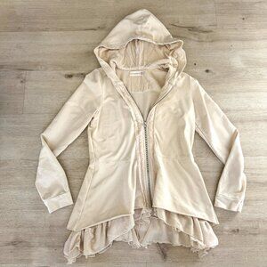 Johnny Was 4 Love & Liberty Peplum Hoodie Jacket Velvet Victorian Ivory Medium